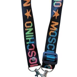 Moschino keychain lanyard Logo All Over strap rainbow festival work retro